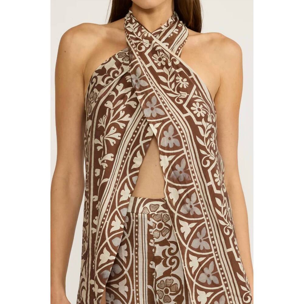 NEW LUCY PARIS teala wrapover top in brown cream